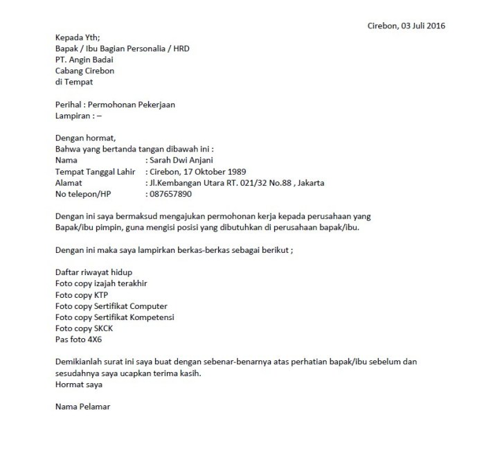 13. Contoh Surat Lamaran Pekerjaan Via Email Di Perusahaan Retail