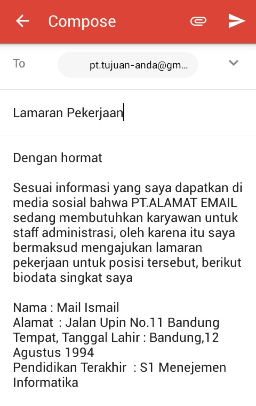 7. Contoh Surat Lamaran Pekerjaan Via Email