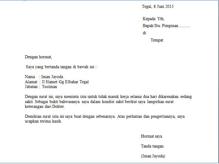 8. Contoh Surat Permohonan Izin Kerja