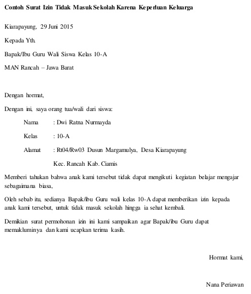 12. Contoh Surat Izin Sekolah Karena Sakit