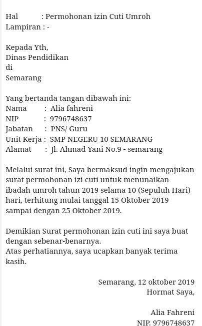 13. Contoh Surat Izin Cuti Untuk Kegiatan