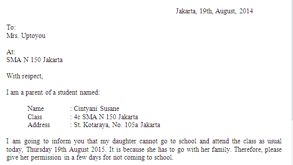 13. Contoh Surat Izin Sekolah Bahasa Inggris