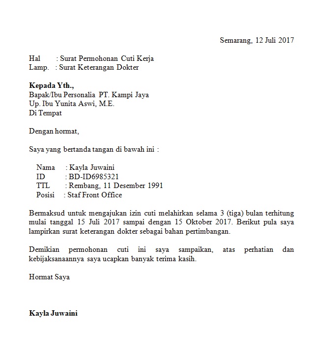 15. Contoh Surat Izin Cuti Melahirkan PNS