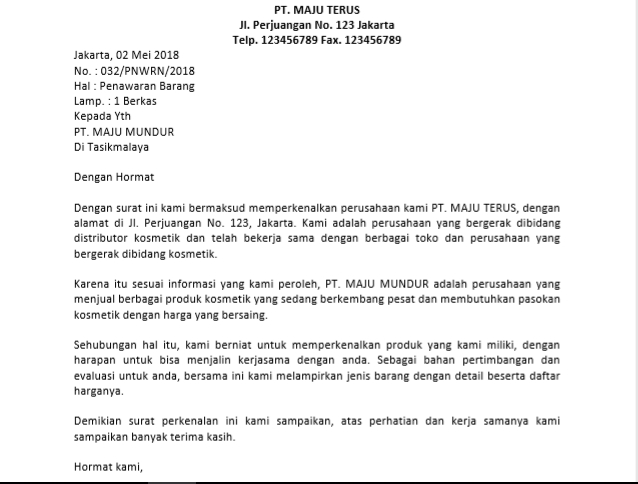 2. Contoh Surat Dagang Penawaran Jasa