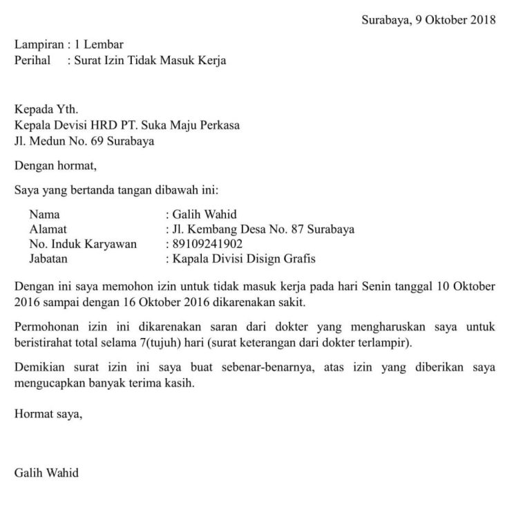 3. Contoh Surat Izin Cuti Guru Karena Sakit