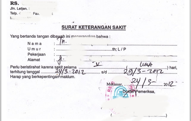 4. Contoh Surat Sakit Dokter