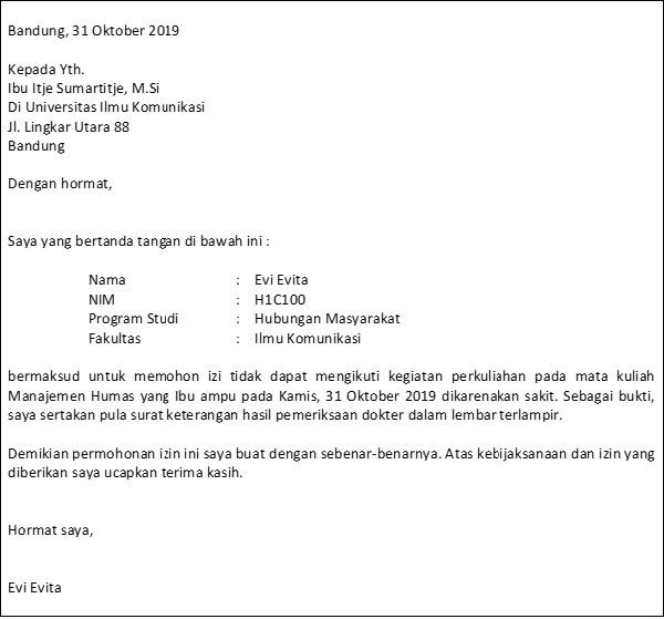 6. Contoh Surat Sakit Kuliah