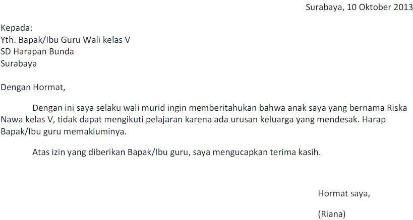 9. Contoh Surat Izin Sakit Sekolah Yang Benar