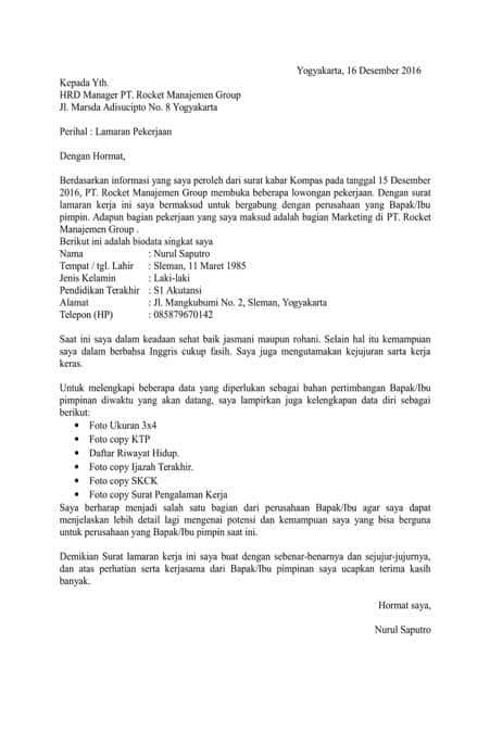 1. Contoh Surat Lamaran Kerja