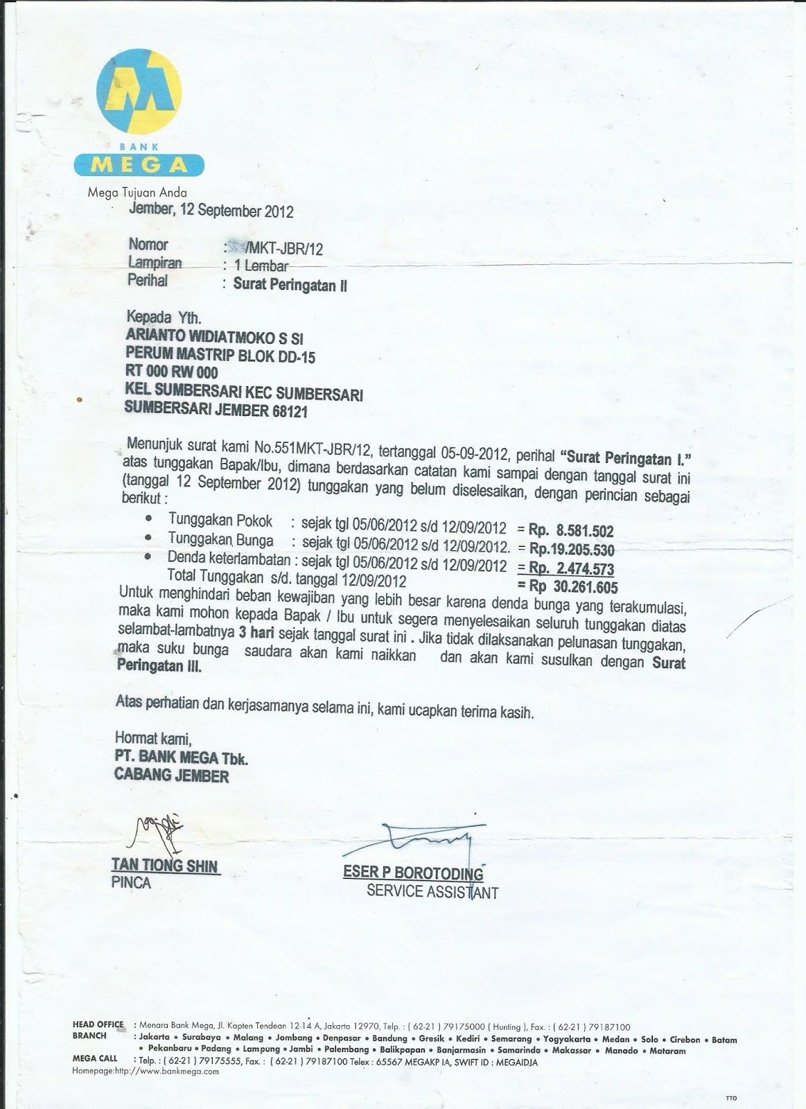 10. Contoh Surat Teguran Bank