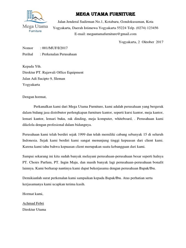 13. Contoh Surat Masuk Perusahaan Tentang Perkenalan