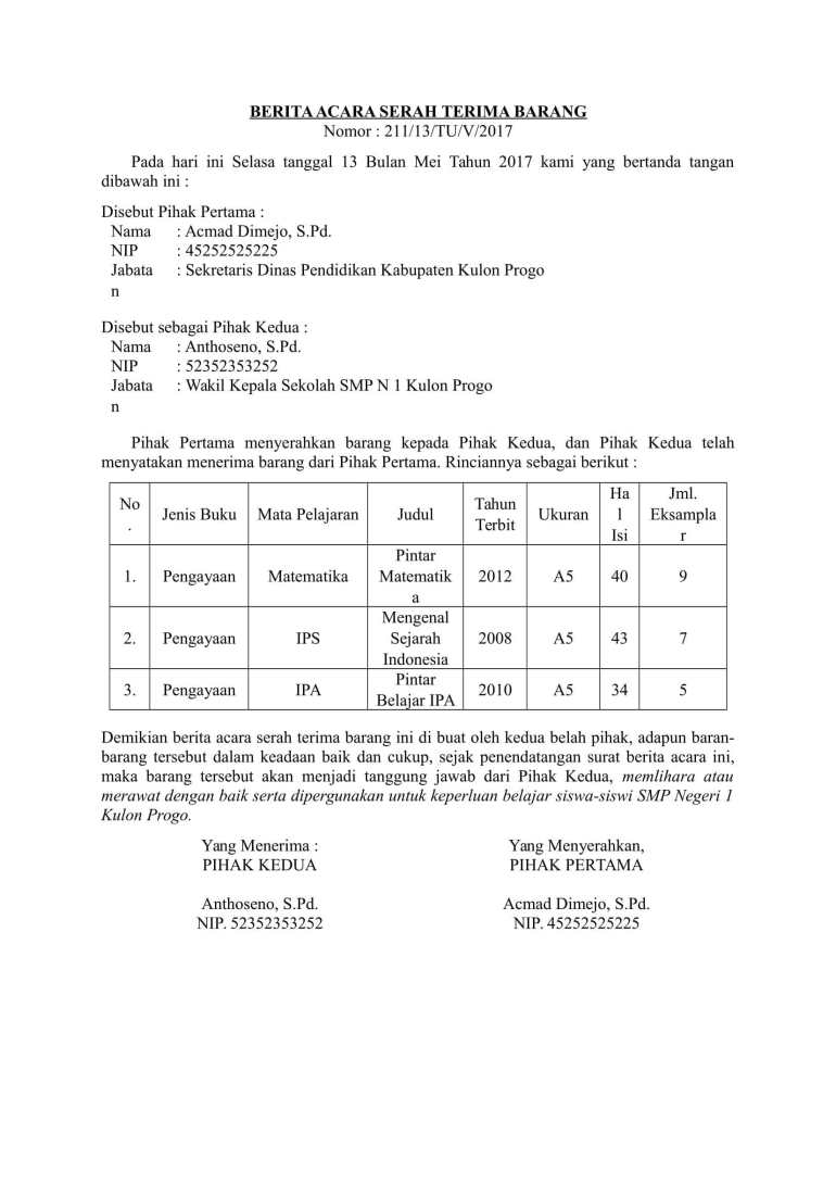 14. Contoh Surat Tanda Terima Barang Inventaris Perusahaan