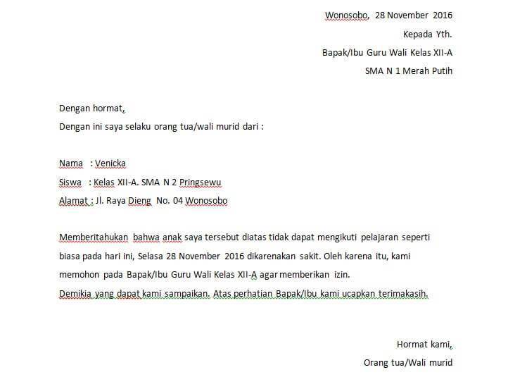 4. Contoh Surat Izin Sekolah