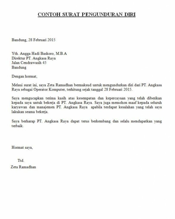 7. Contoh Surat Resign