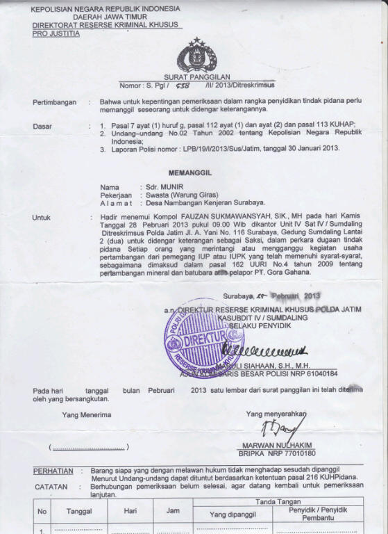 9. Contoh Surat Panggilan Polisi