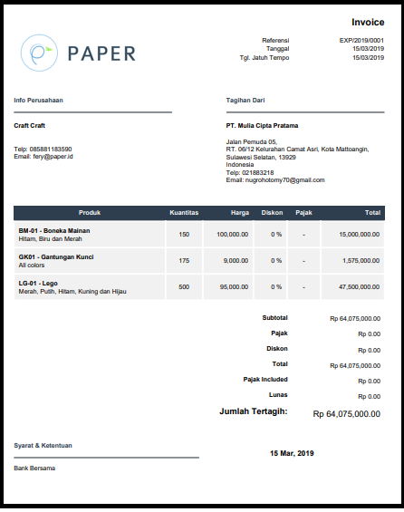 9. Contoh Tanda Terima Invoice