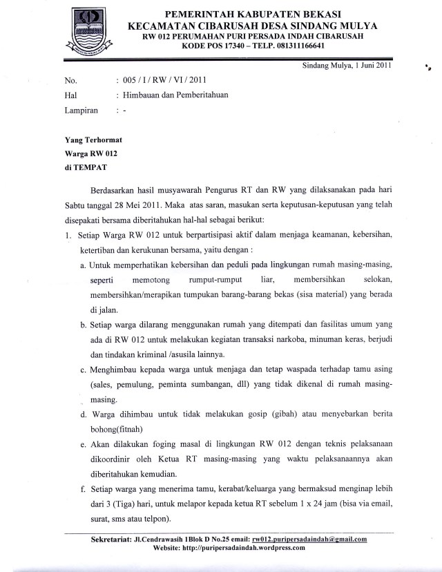 1. Contoh Surat Himbauan Kebersihan Desa Kelurahan