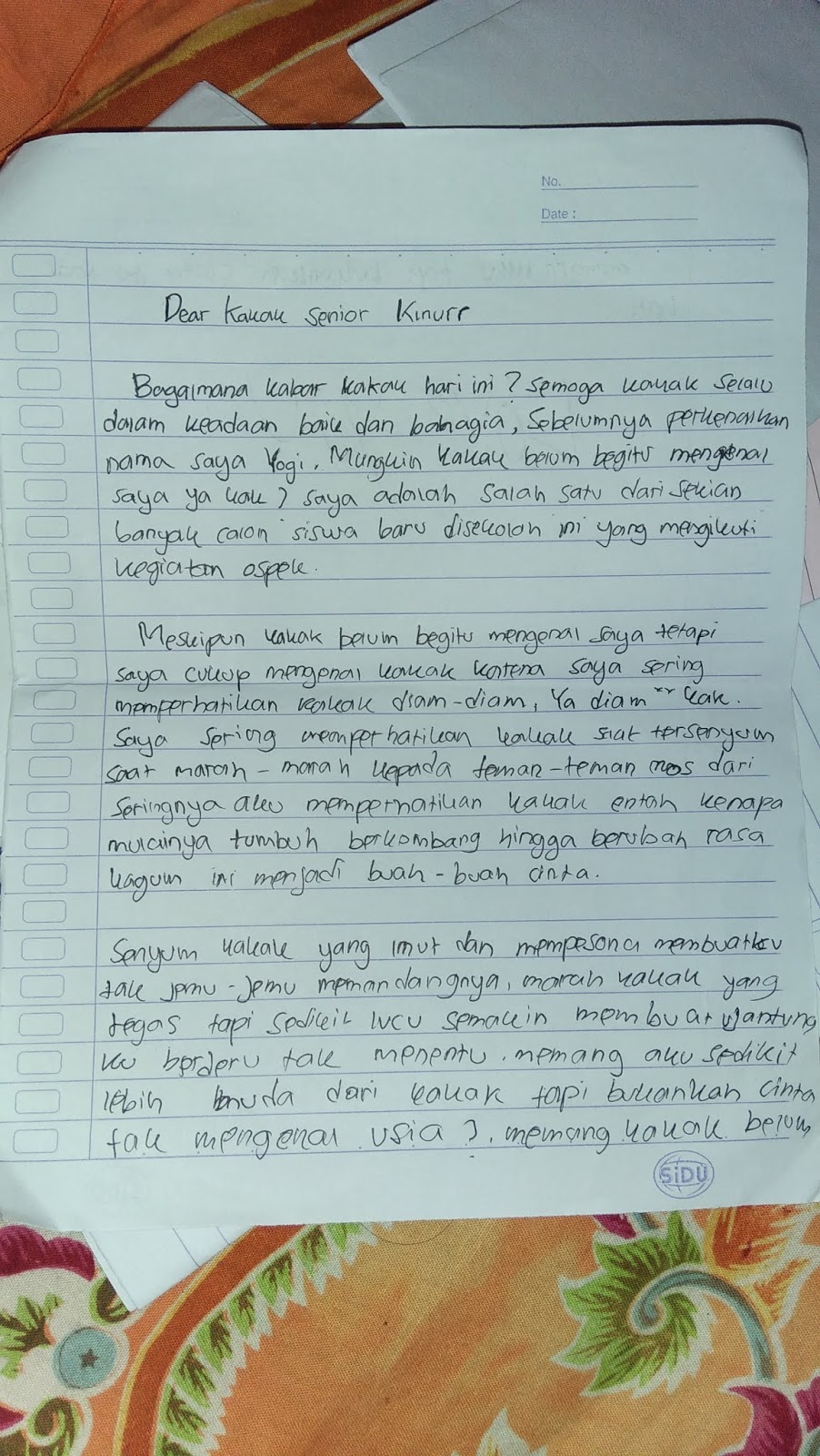 2. Contoh Surat Cinta Untuk OSIS Saat MOS