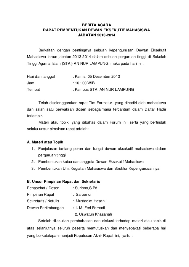 3. Contoh Surat Berita Acara Kejadian