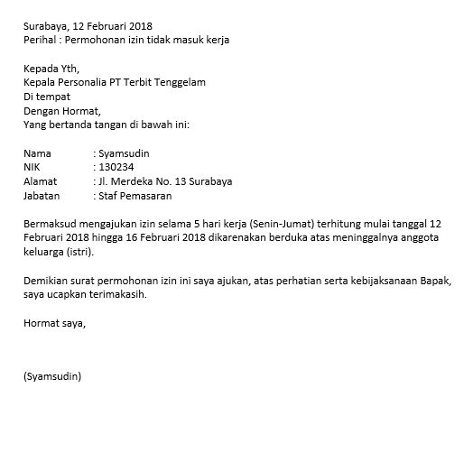 5. Contoh Surat Permohonan Cuti Sakit