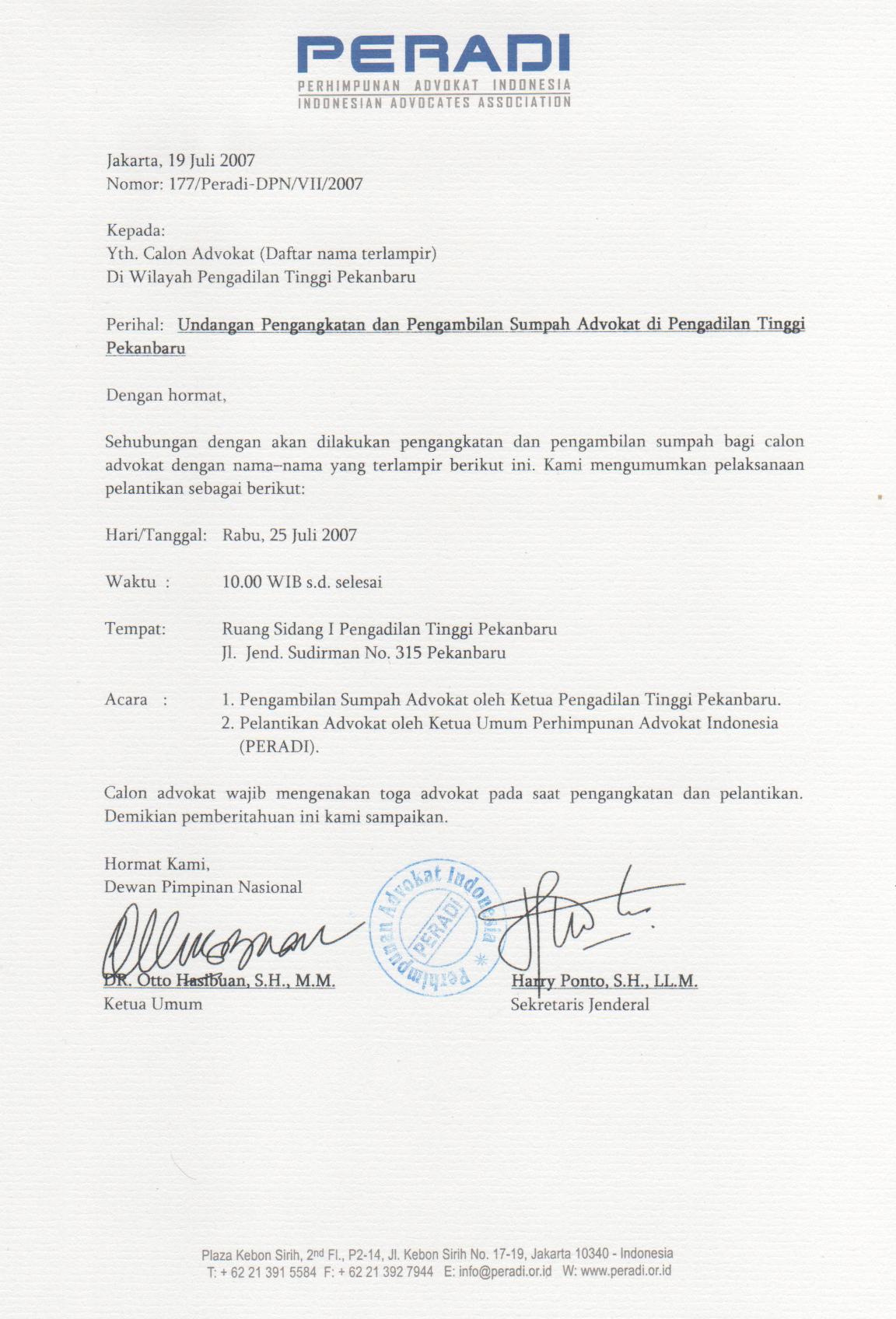 5. Contoh Surat Permohonan Magang Advokat Pengacara