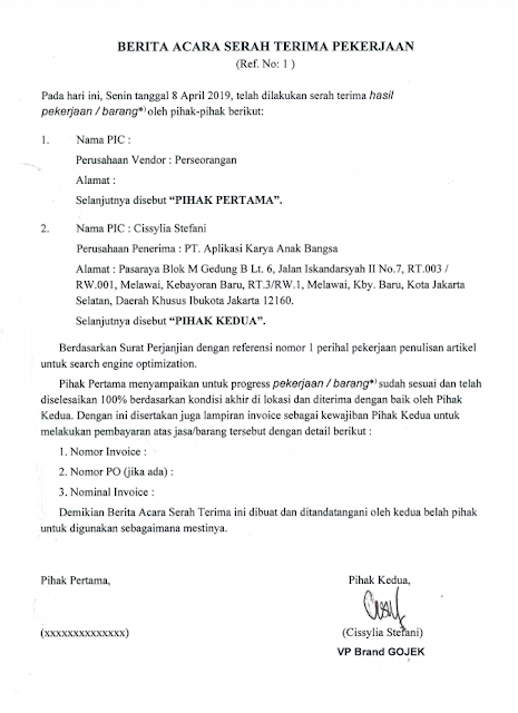 7. Contoh Surat Berita Acara Serah Terima Pekerjaan