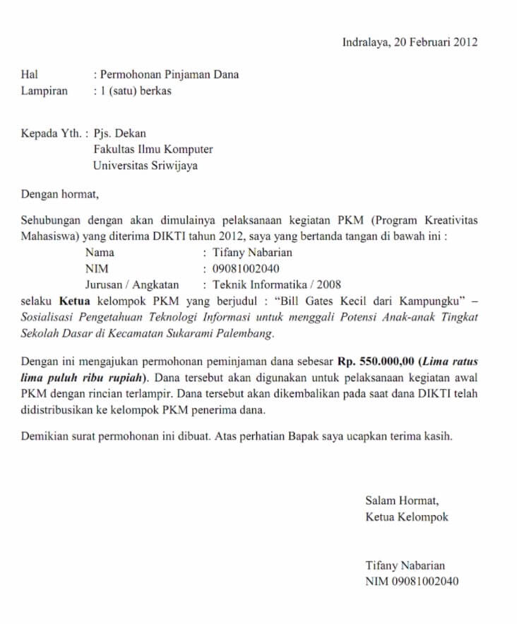 2. Contoh Surat Permohonan Bantuan Dana Kegiatan