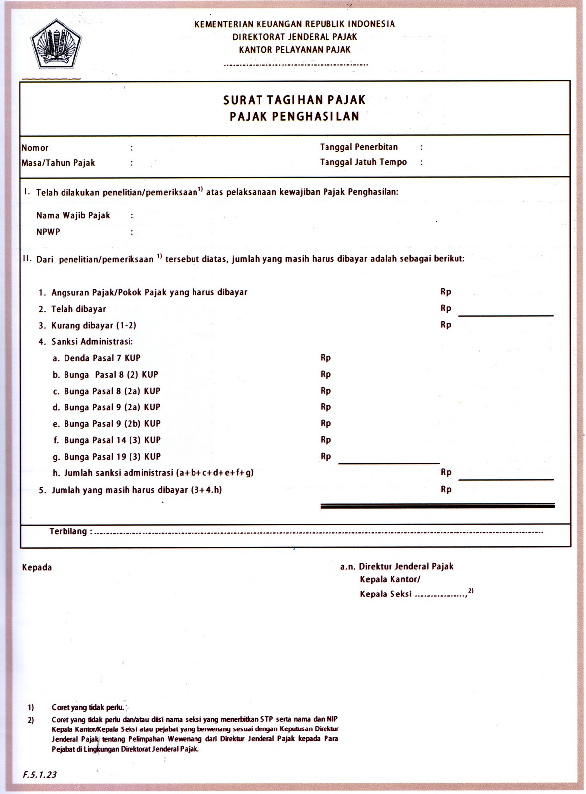 5. Contoh Surat Tagihan Pajak