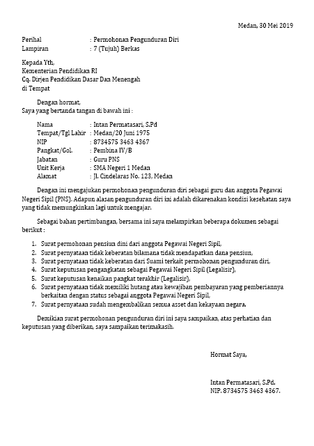 Surat Pengunduran Diri Guru