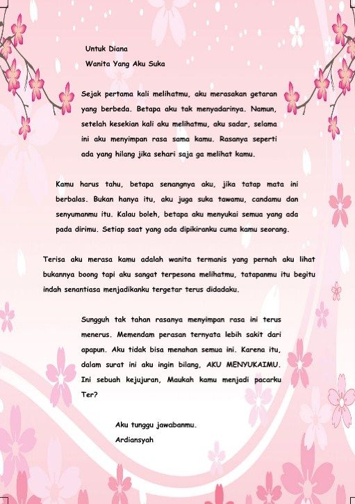 1. Contoh Surat Cinta Singkat Untuk Kekasih