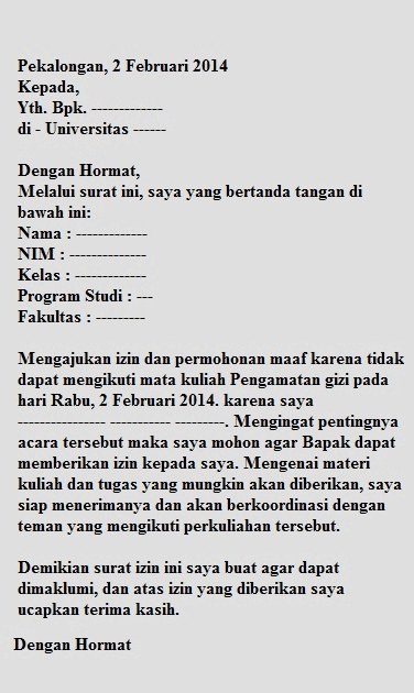 10. Contoh Surat Izin Tidak Masuk Sekolah SMP