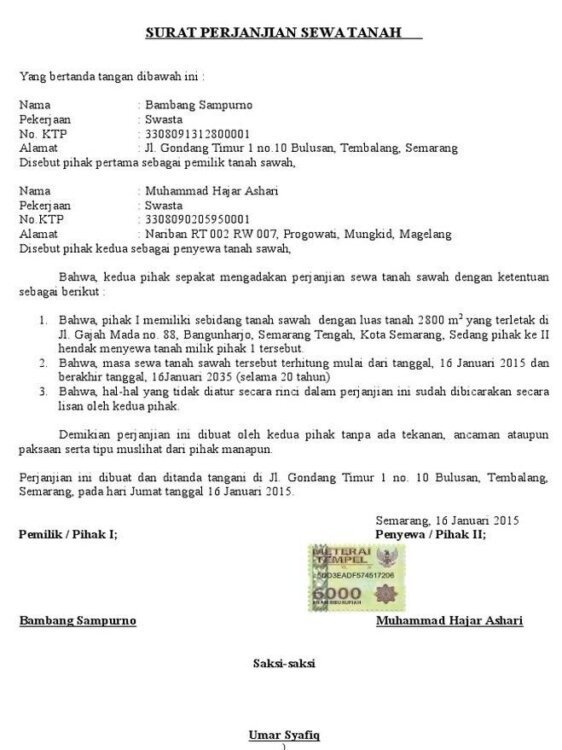 10. Contoh Surat Jual Beli Tanah Kebun Orang Tua