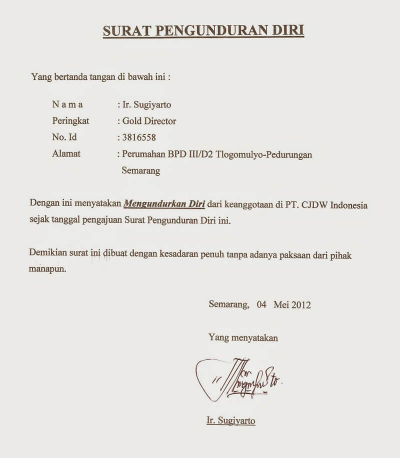 11. Contoh Surat Resign Dari Hotel