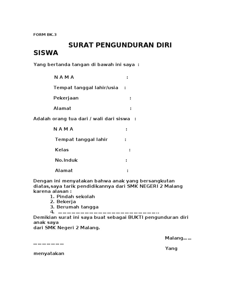 15. Contoh Surat Resign Dari Sekolah