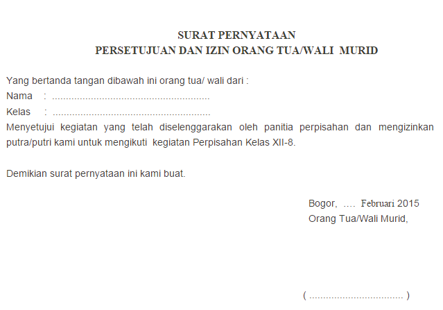 2. Contoh Surat Izin Sekolah Diketahui Orang Tua