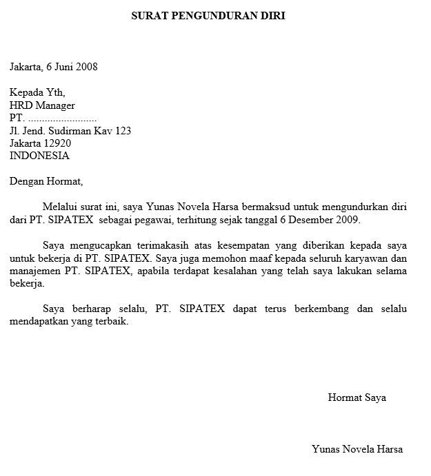 2. Contoh Surat Resign Dari Perusahaan Swasta