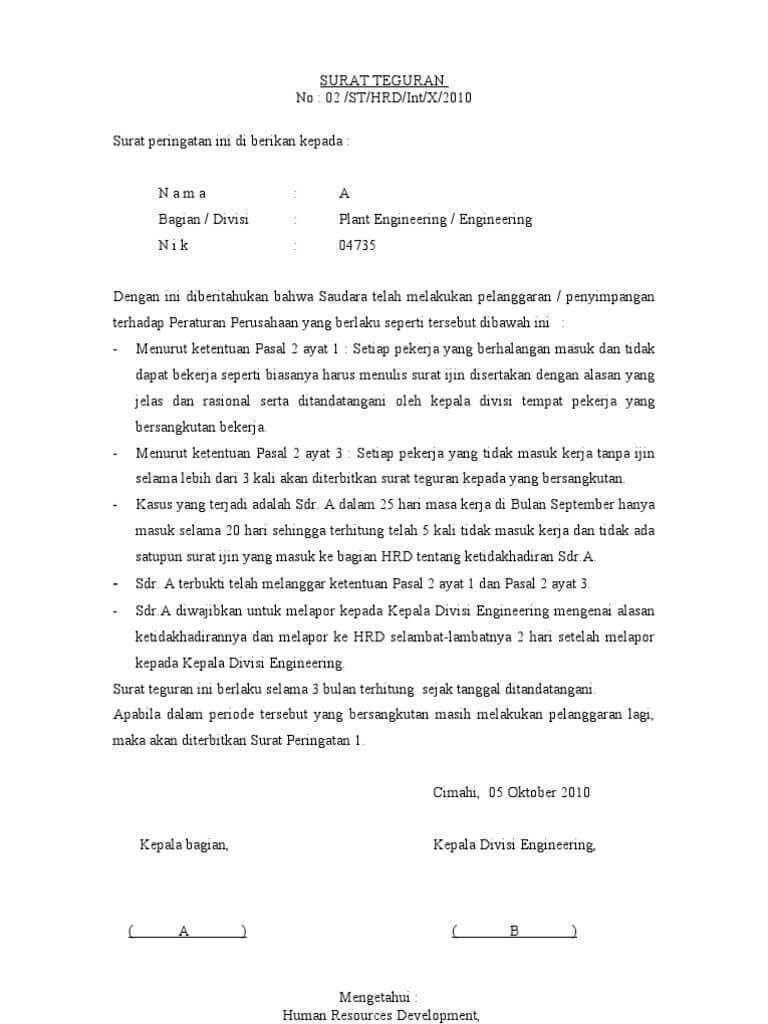 3. Contoh Surat Teguran Tertulis