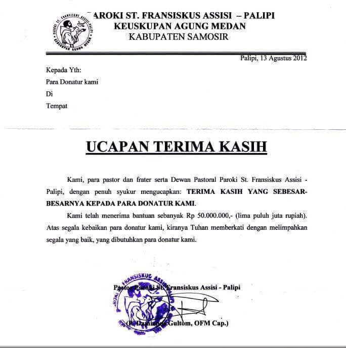 4. Surat Ucapan Terima Kasih Atas Bantuan Dana