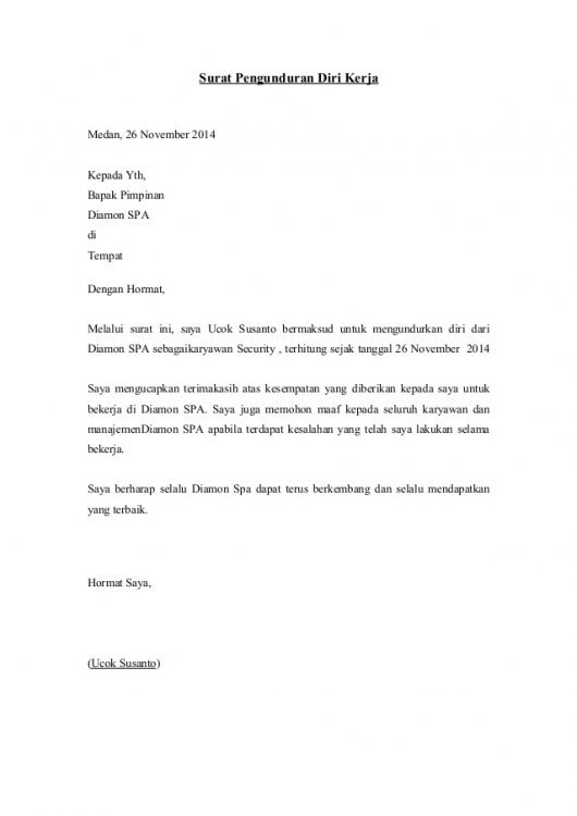 5. Contoh Surat Resign Yang Baik Dan Benar