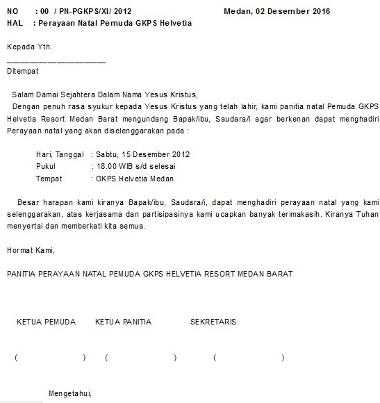 2. Contoh Surat Undangan Natal Resmi