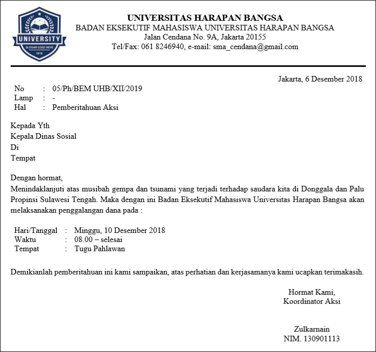 8. Contoh Surat Resmi Universitas Kampus