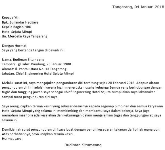 1. Contoh Pengunduran Diri Dari Jabatan Struktural