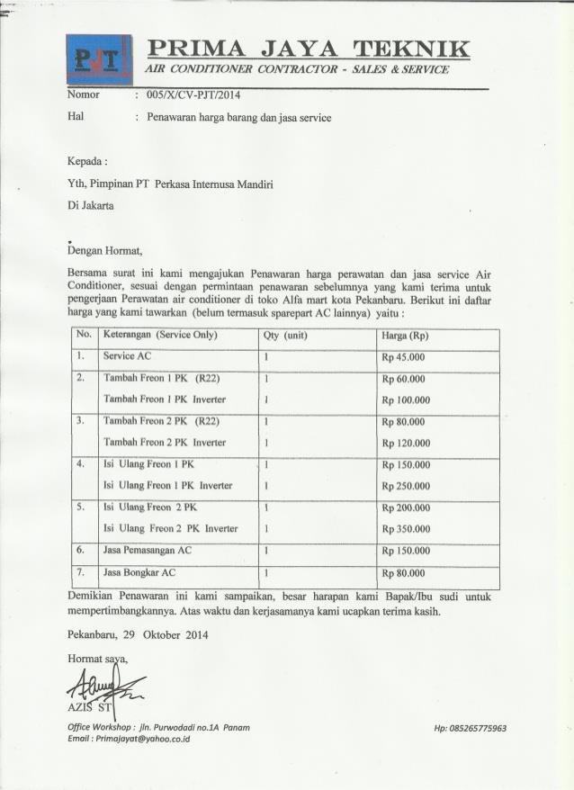 10. Contoh Surat Penawaran Jasa Service Genset