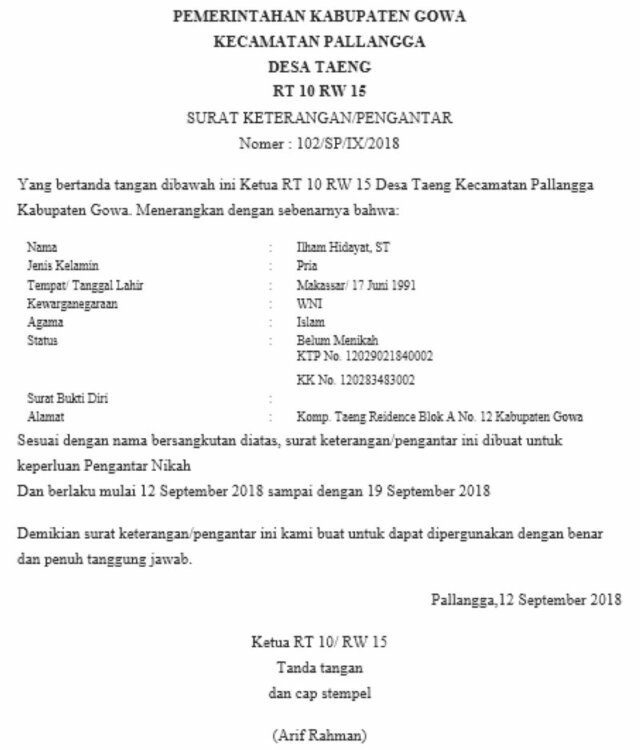 10. Contoh Surat Permohonan Rekomendasi Pengurusan KK