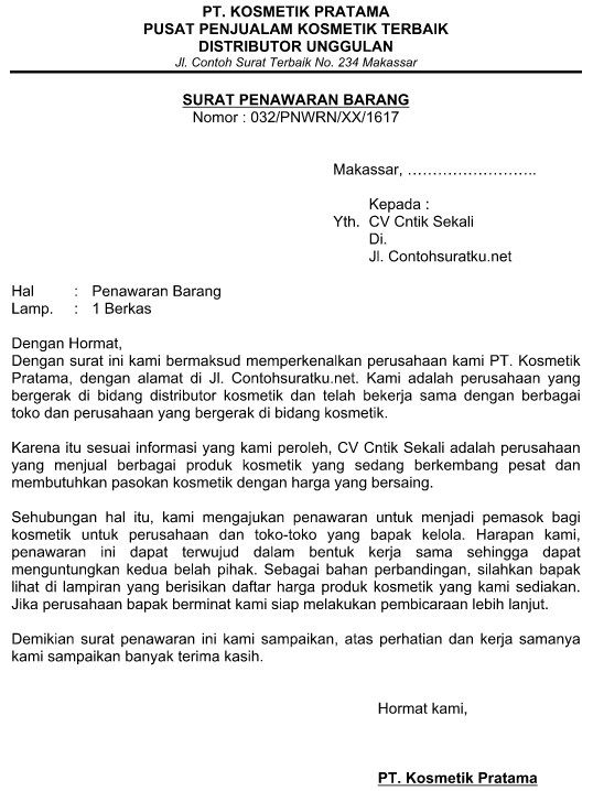 11. Contoh Surat Penawaran Kosmetik