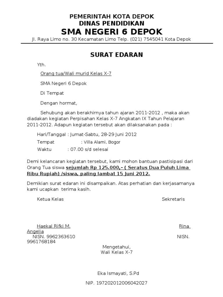 12. Contoh Surat Edaran Resmi Sekolah