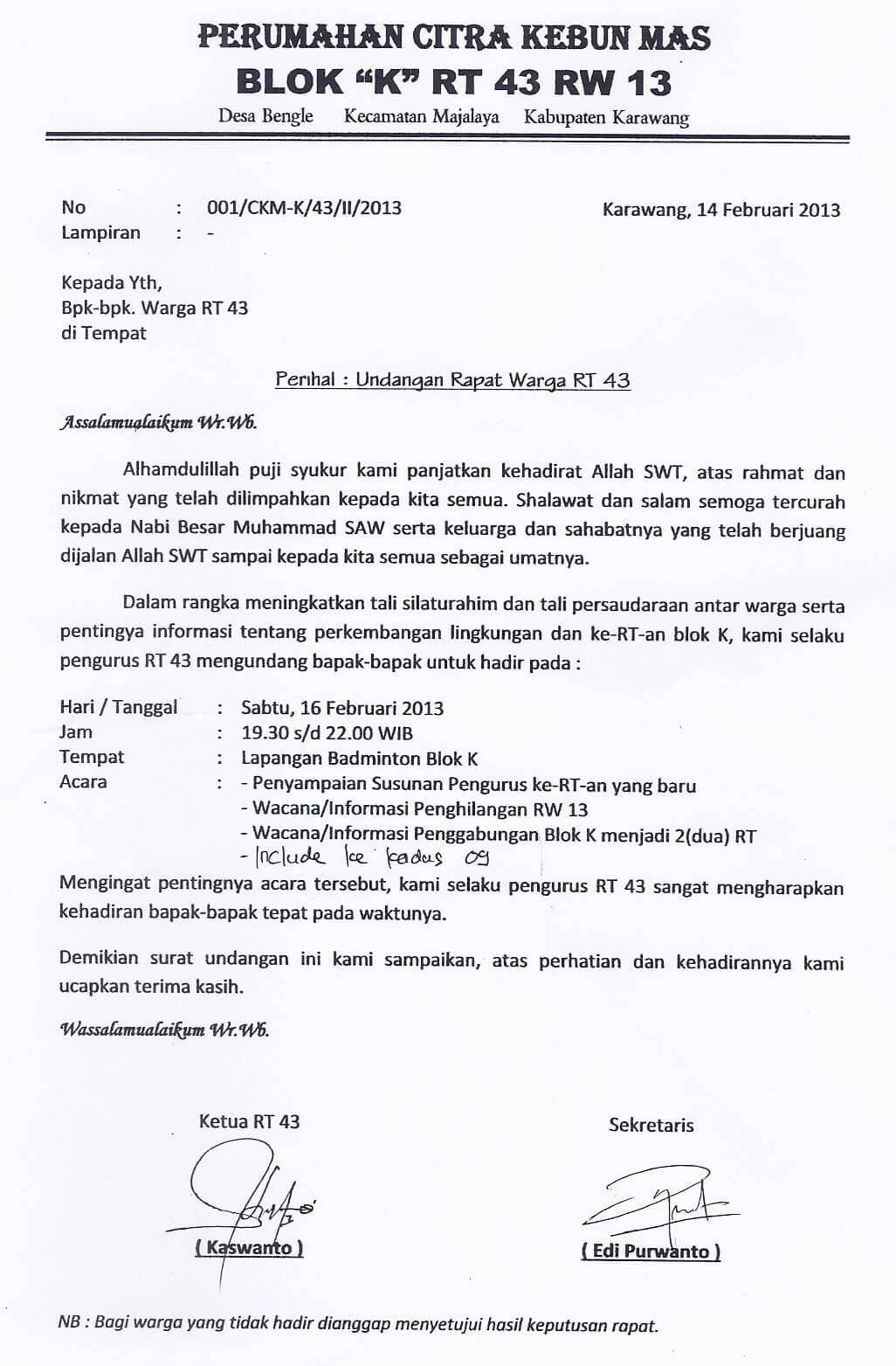 13. Contoh Surat Undangan Rapat Dinas