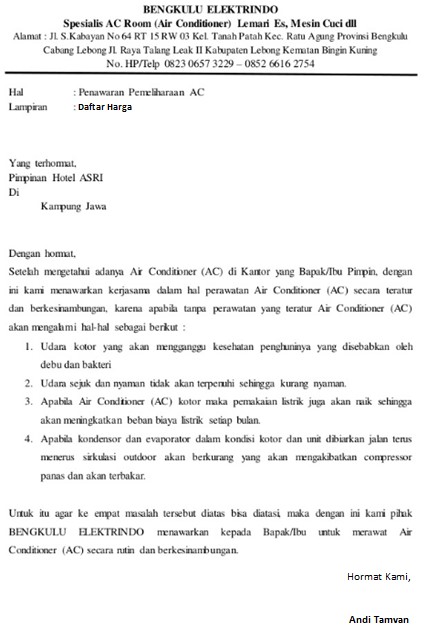 14. Surat Penawaran Jasa Service AC Ke Hotel