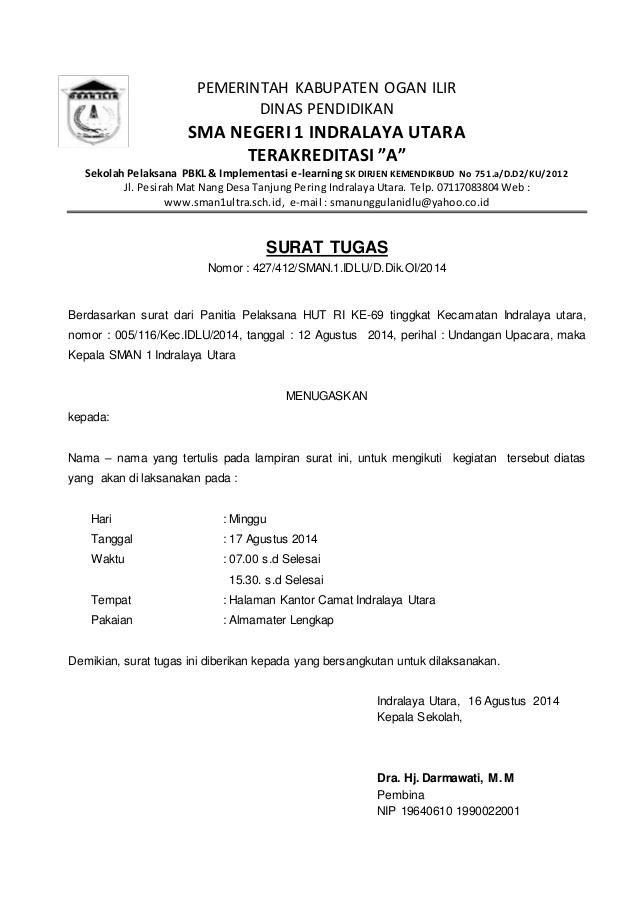 15. Contoh Surat Penugasan Siswa