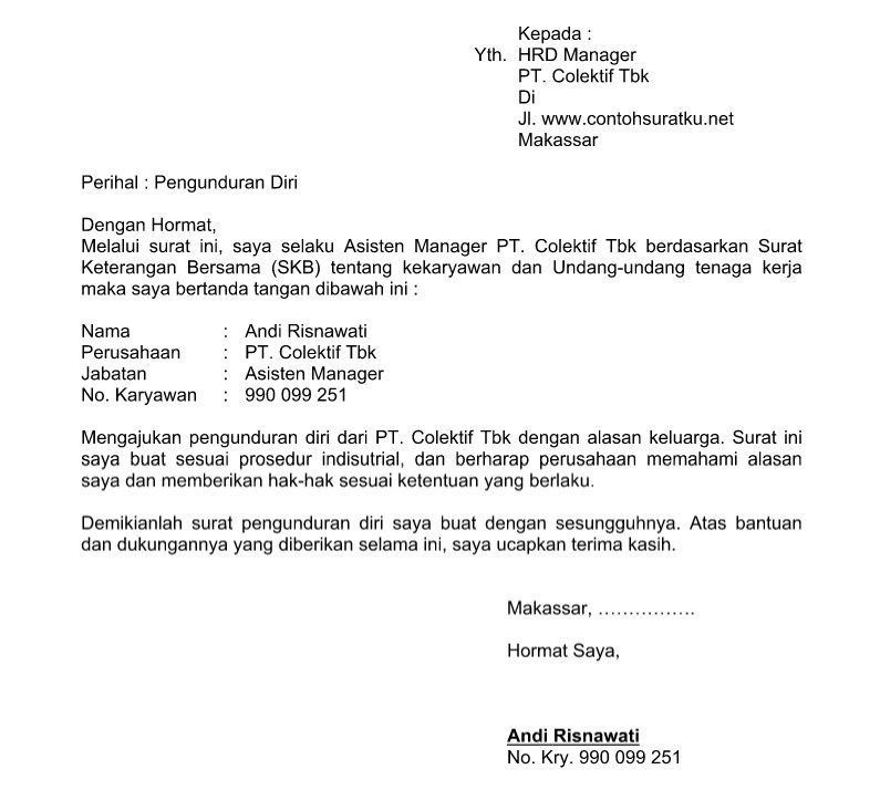 2. Contoh Surat Pengunduran Diri Dari Jabatan Fungsional